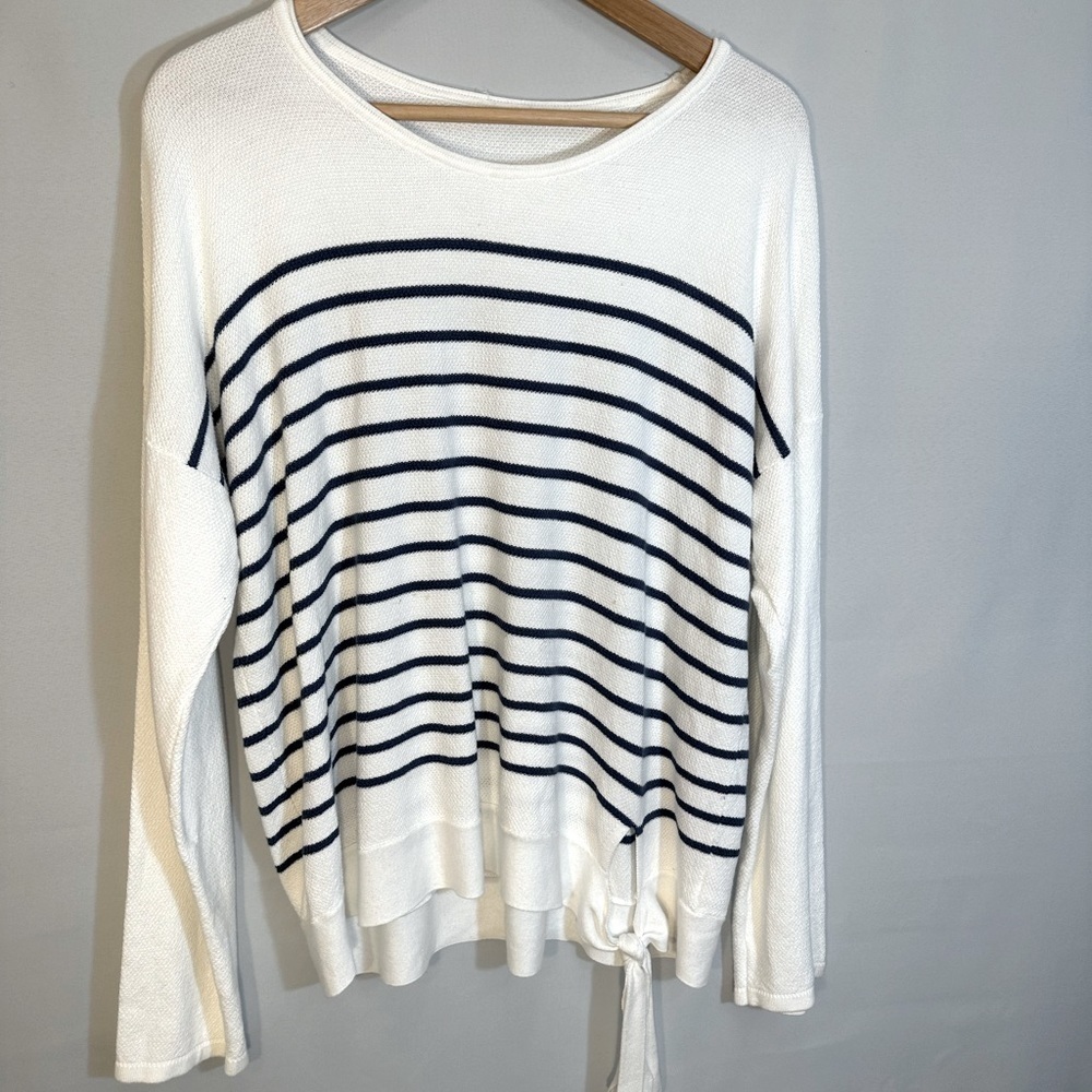 St John’s Bay Long Sleeve Cotton Blend Striped Corner Tie Top Blouse Sweater 1X